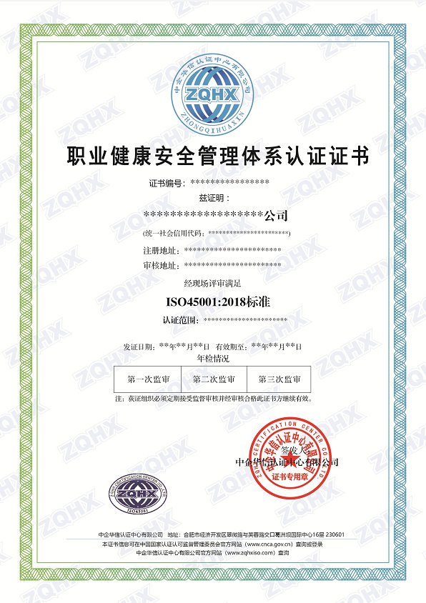 职业健康安全管理体系认证样本